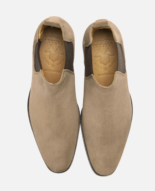 KOST Chelsea Boots à Talons Croûte Velours Taupe Homme 10 KOST Chelsea Boots à Talons Croûte Velours Taupe Homme – Image 8