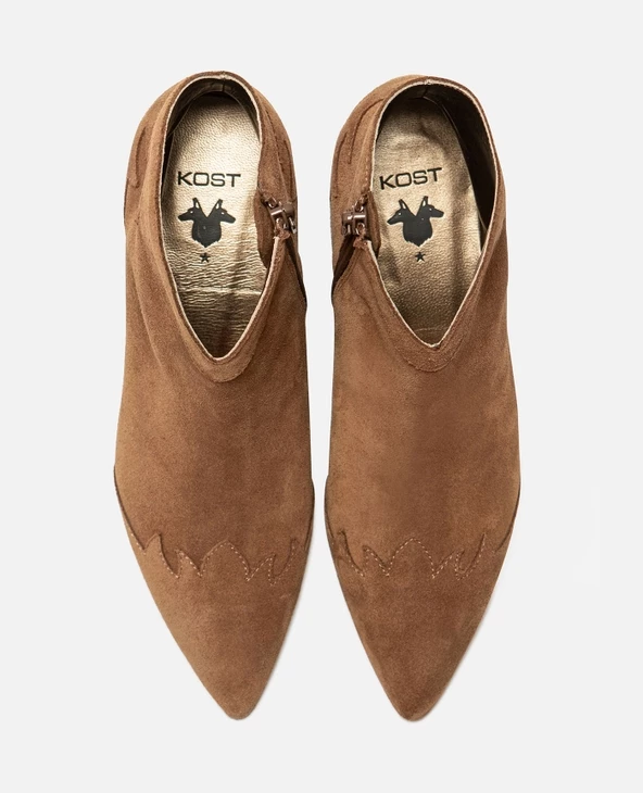 KOST Boots à Talons Style Western Croûte Velours Cognac Femme 3 KOST Boots à Talons Style Western Croûte Velours Cognac Femme